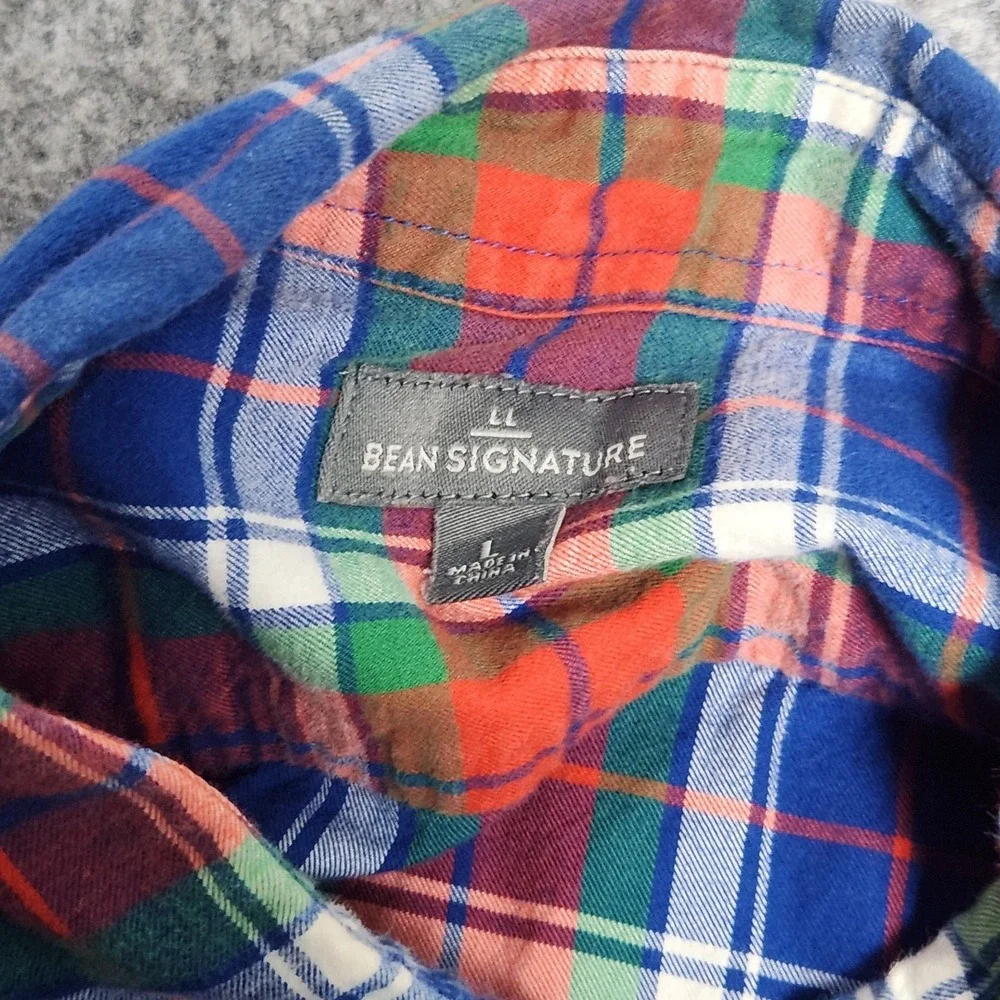LL Bean Flannel Shirt Men L Multicolor Madras Plaid Long Sleeve Button Down‎